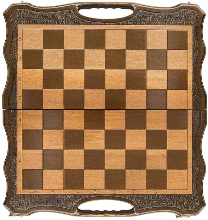 Carved chess, backgammon and checkers made of beech "Modern" with a handle