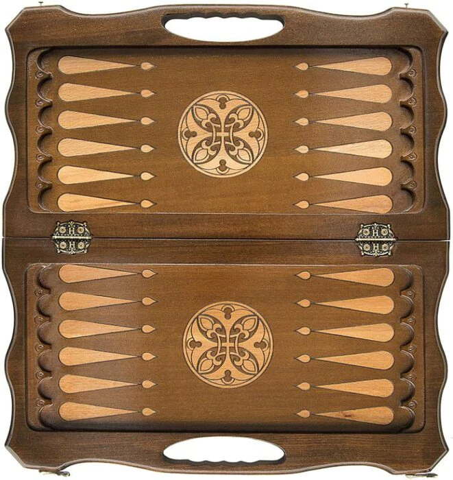 Carved chess, backgammon and checkers made of beech "Modern" with a handle