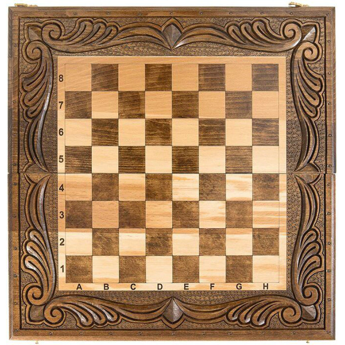 Carved chess, backgammon and checkers made of beech "Vintage"