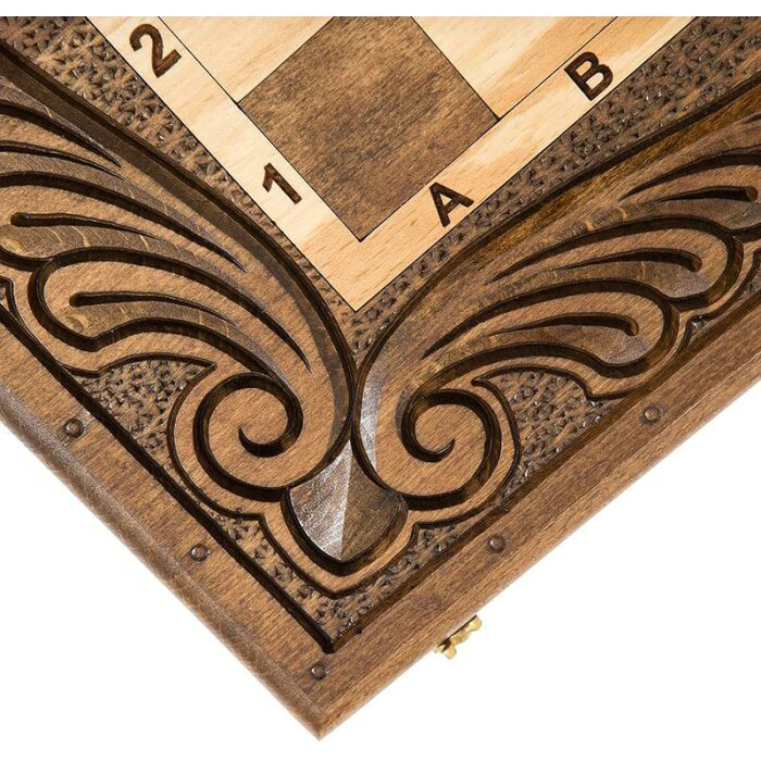 Carved chess, backgammon and checkers made of beech "Vintage"