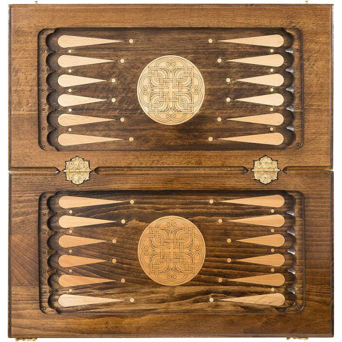 Carved chess, backgammon and checkers made of beech "Vintage"