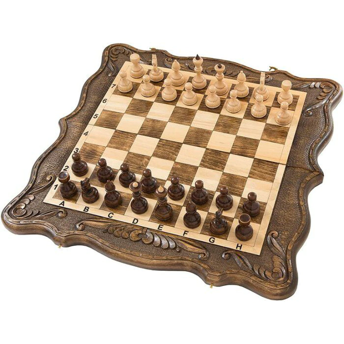 Carved chess, backgammon and checkers from beech "Avangard"