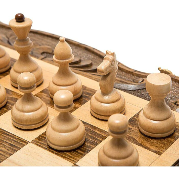 Carved chess, backgammon and checkers from beech "Avangard"