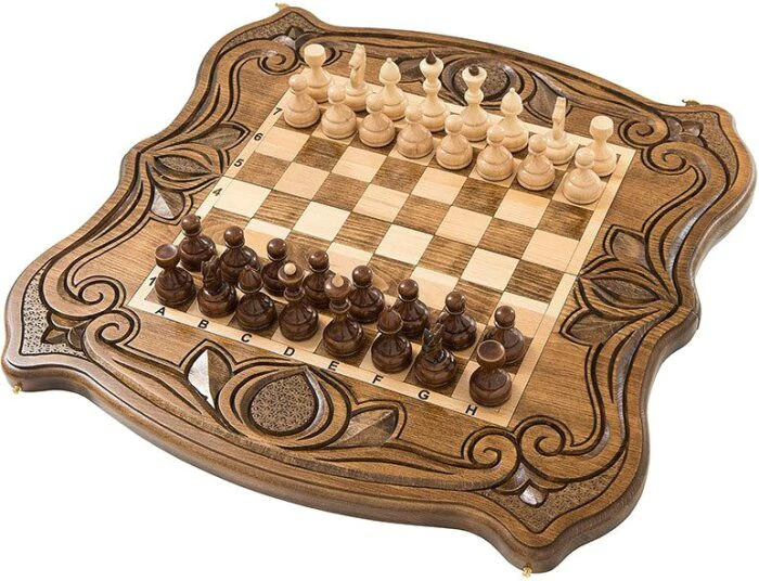 Carved chess, backgammon and checkers from beech "Lily"
