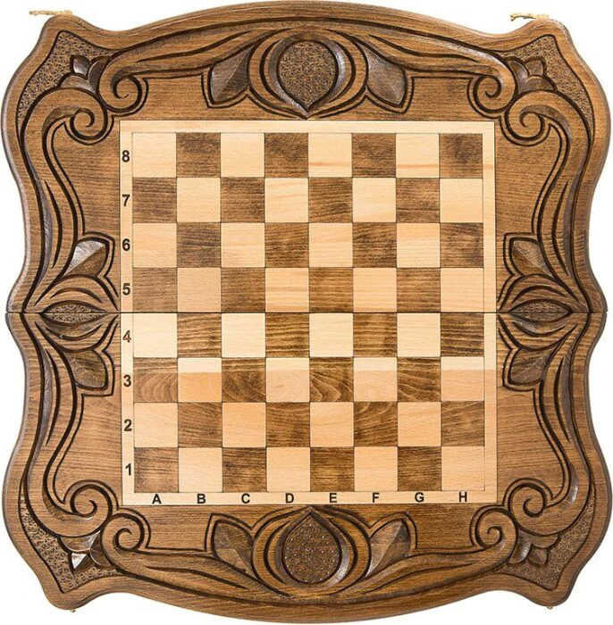 Carved chess, backgammon and checkers from beech "Lily"