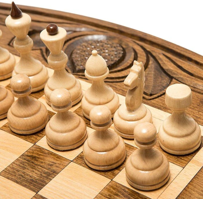 Carved chess, backgammon and checkers from beech "Lily"