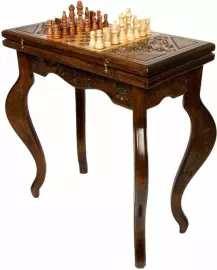 Шахматный стол из бука "Симфония" резной, с шахматами и нардами