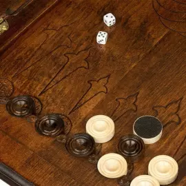 Шахматный стол из бука "Симфония" резной, с шахматами и нардами