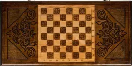 Шахматный стол из бука "Симфония" резной, с шахматами и нардами
