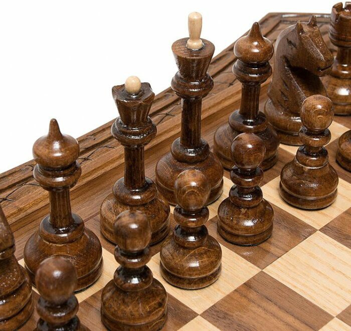 Carved chess set in the Octagon casket with drawers