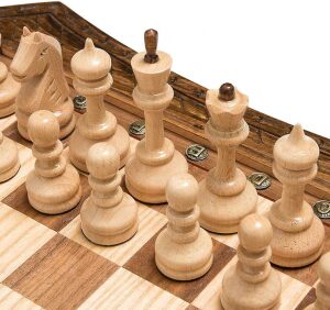 Carved chess set in the Octagon casket with drawers