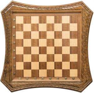 Carved chess set in the Octagon casket with drawers