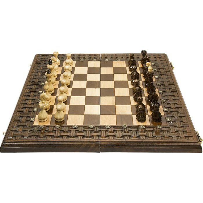 Carved chess and backgammon made of precious wood "Interlacing"