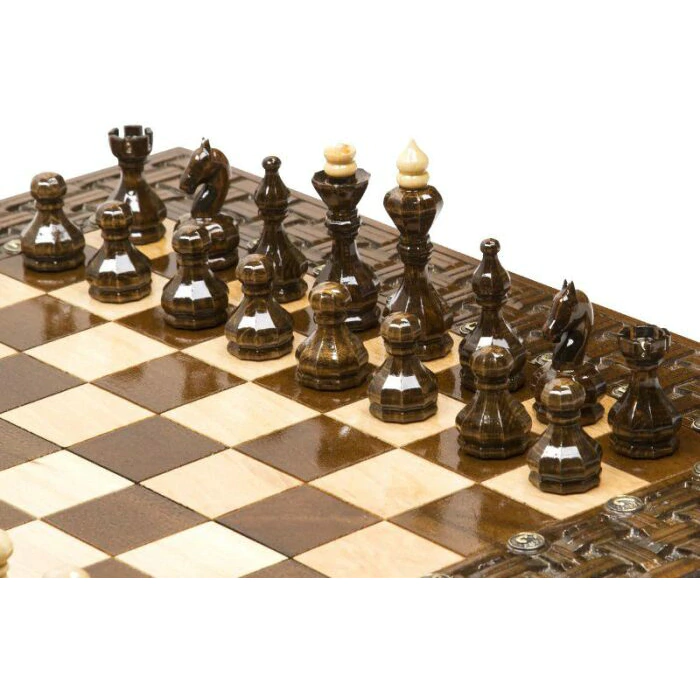 Carved chess and backgammon made of precious wood "Interlacing"