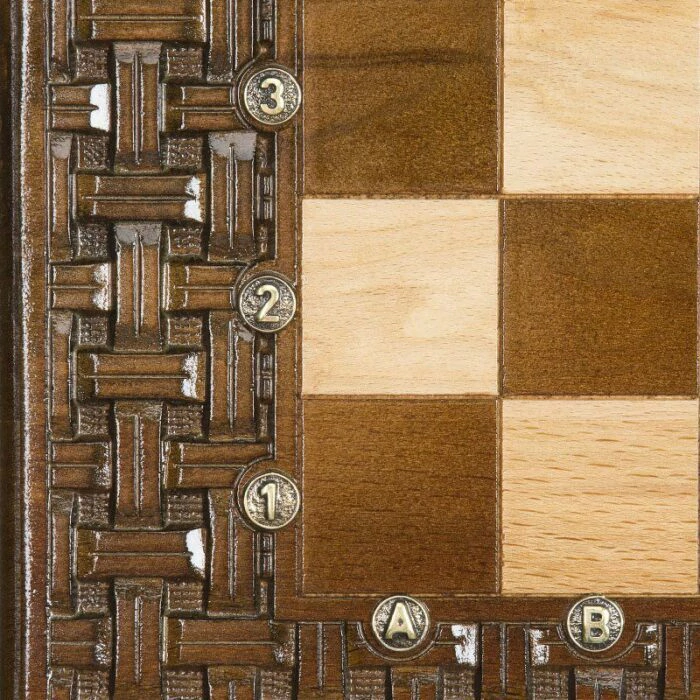 Carved chess and backgammon made of precious wood "Interlacing"