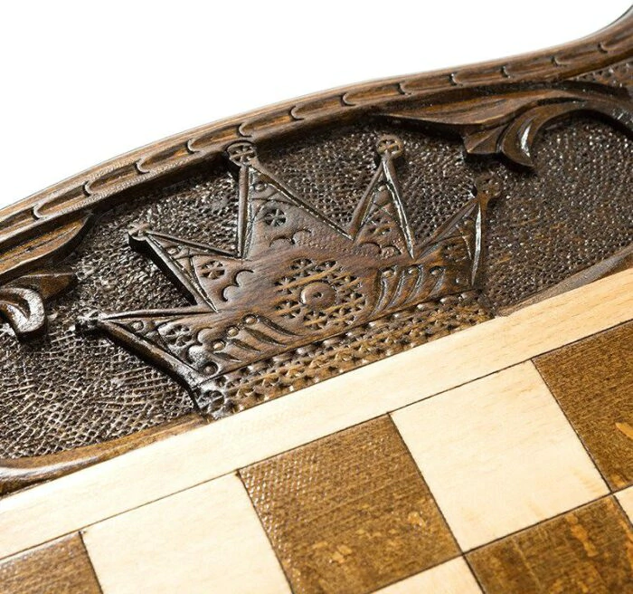 Carved chess, backgammon and checkers from beech "Crown of the Monarch" medium