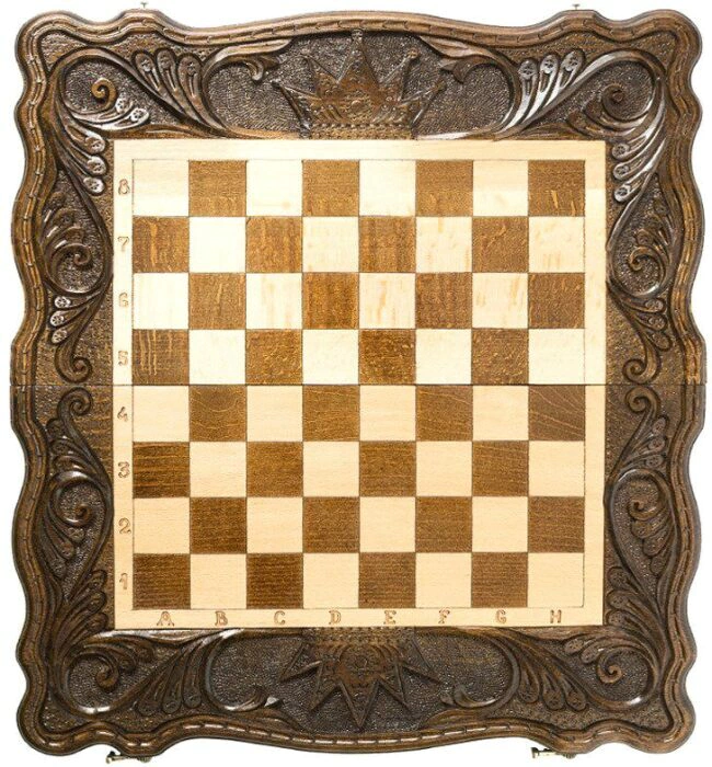 Carved chess, backgammon and checkers from beech "Crown of the Monarch" medium