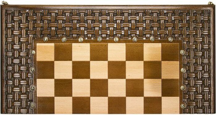 Carved chess, backgammon and checkers made of beech "Interlacing"