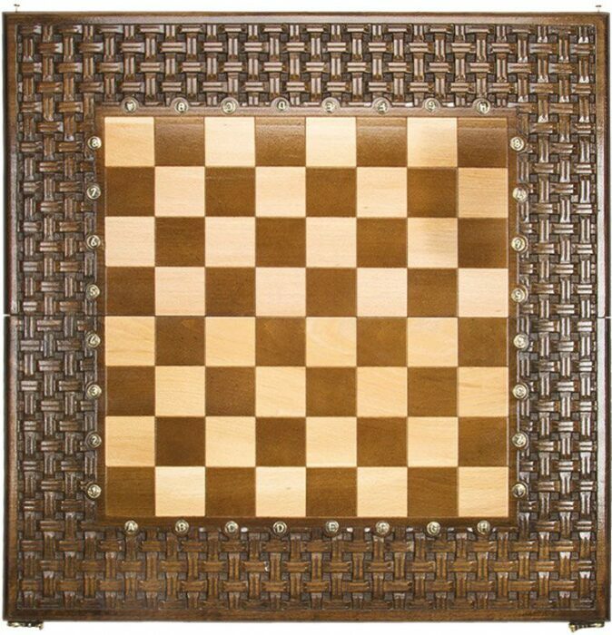 Carved chess, backgammon and checkers made of beech "Interlacing"