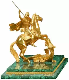 Сувенир "Георгий Победоносец" на малахитовой подставке