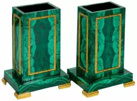 A pair of malachite pencil cups