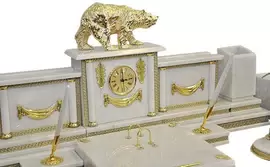 Настольный набор из белого мрамора "Медведь"