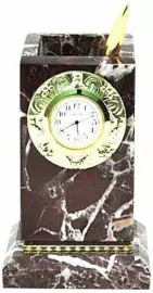 A writing stand with a clock