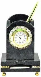 Pen stand with clock and business card holder