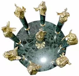 Набор шампуров из мрамора с головами зверей, на 9 персон