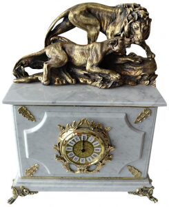White marble safe clock "Pair of Lions"