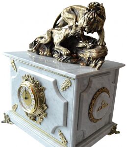 White marble safe clock "Pair of Lions"