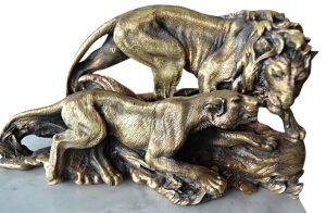 White marble safe clock "Pair of Lions"