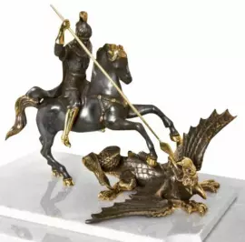 Часы-сейф из белого мрамора "Георгий Победоносец"