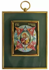 Икона из серебра "Неопалимая Купина" с нефритом