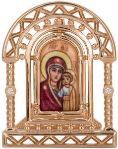 Icon of the Kazan Mother of God made of red gold