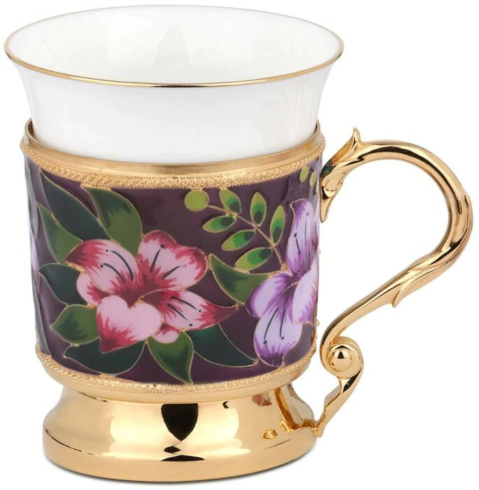Silver cup holder "Flowers" with enamel coating