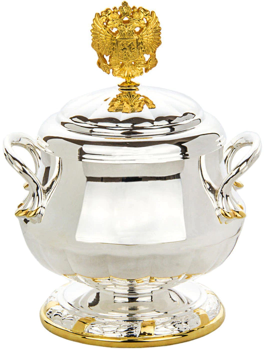 Sugar bowl from the set "State Coat of Arms of the Russian Federation" with gilding