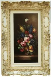 Картина "Цветы", рамка цвета слоновой кости с золотой отделкой