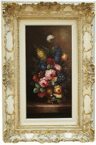 Painting "Flowers", ivory frame with gold trim