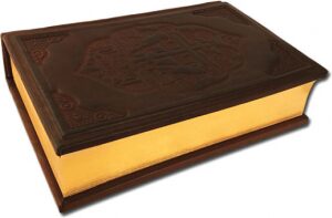 The leather-bound book "The Holy Gospel" (in Church Slavonic and Russian)