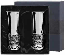 Silver-plated set of "Fox Hunt" stacks for 2 people, in a case