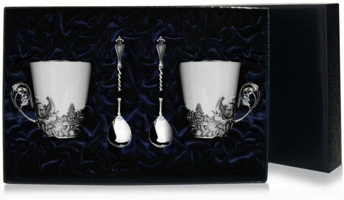 Silver tea set "Black Grouse": spoon, cup