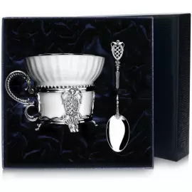 Серебряный чайный набор  "Меценат": ложка, чашка