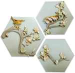 Триптих "Птицы на ветках сакуры" из полистоуна