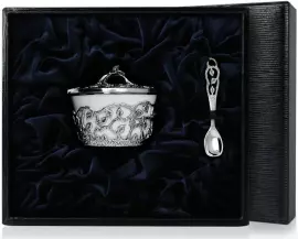 Серебряная солонка "Листопад" с чернением