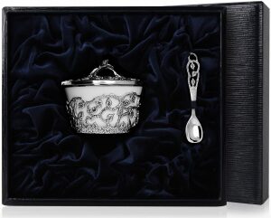 Серебряная солонка "Листопад" с чернением