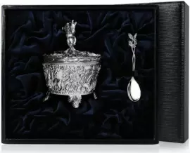 Серебряная солонка "Охотничья-Медведь" с чернением