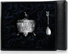 Серебряная солонка "Охотничья-Глухарь" с чернением