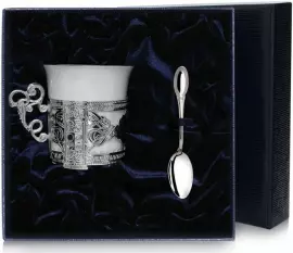 Кофейная чашка из серебра "Август Октавиан" с ложкой