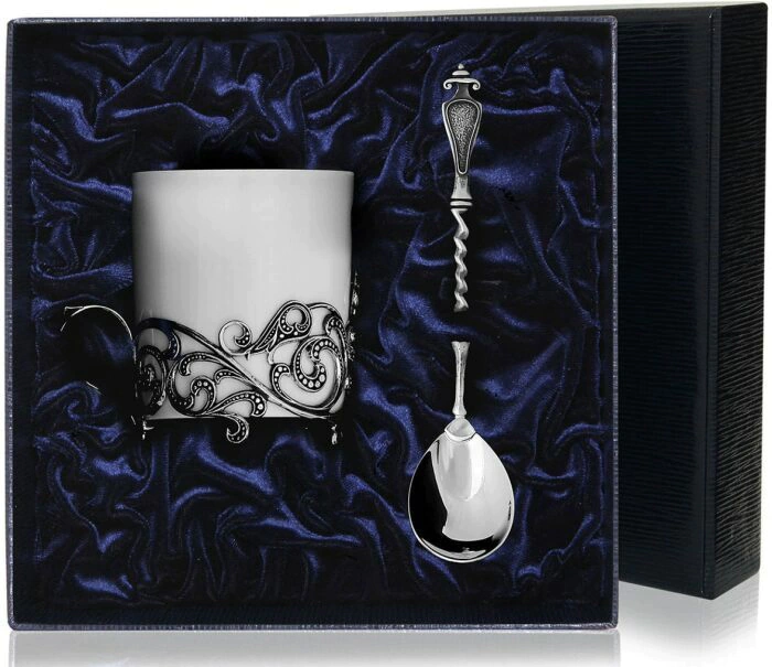 Silver "Twisted" coffee cup with spoon